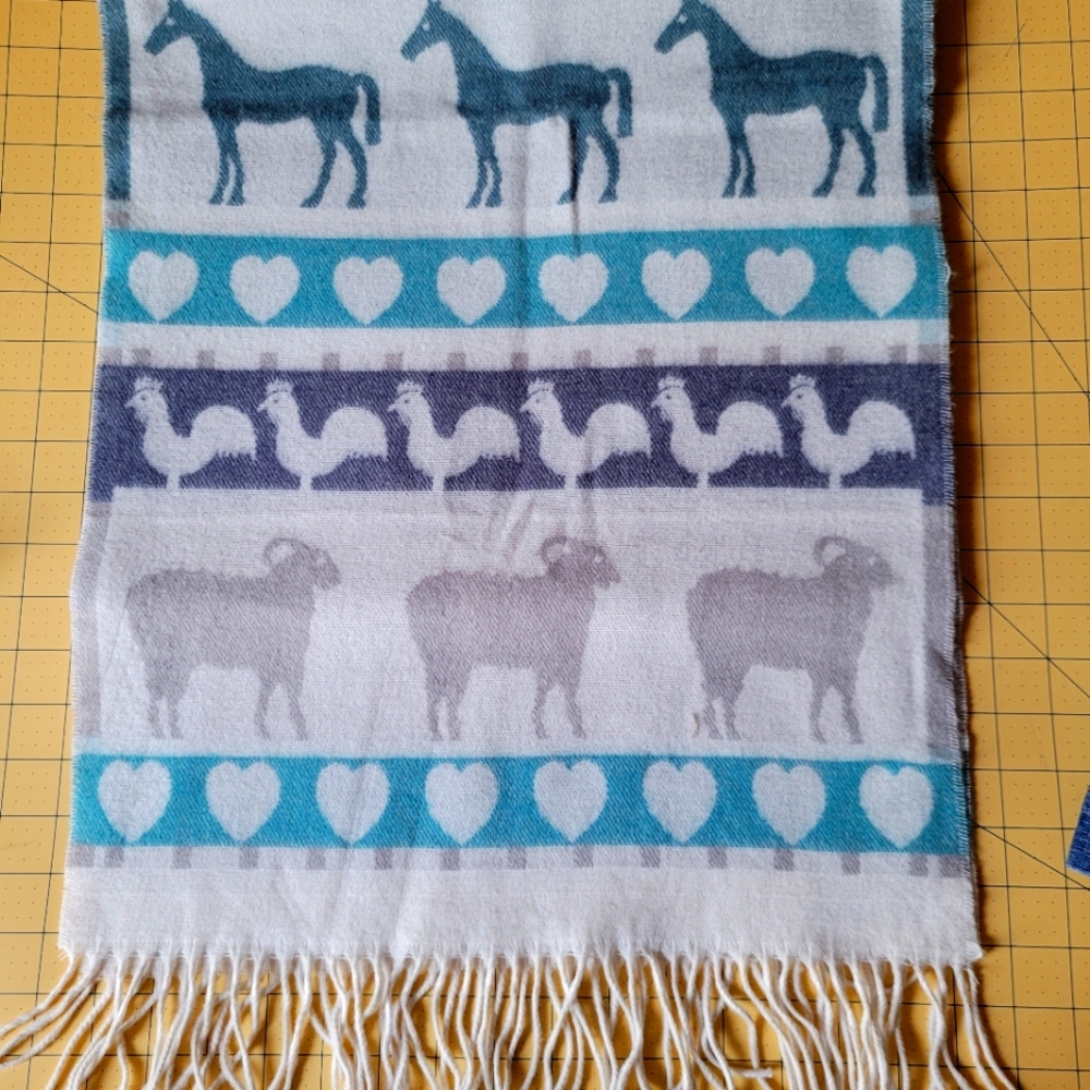 CASHMINK Country Theme Winter Scarf- Sheep, Horses, Chickens - SOFT